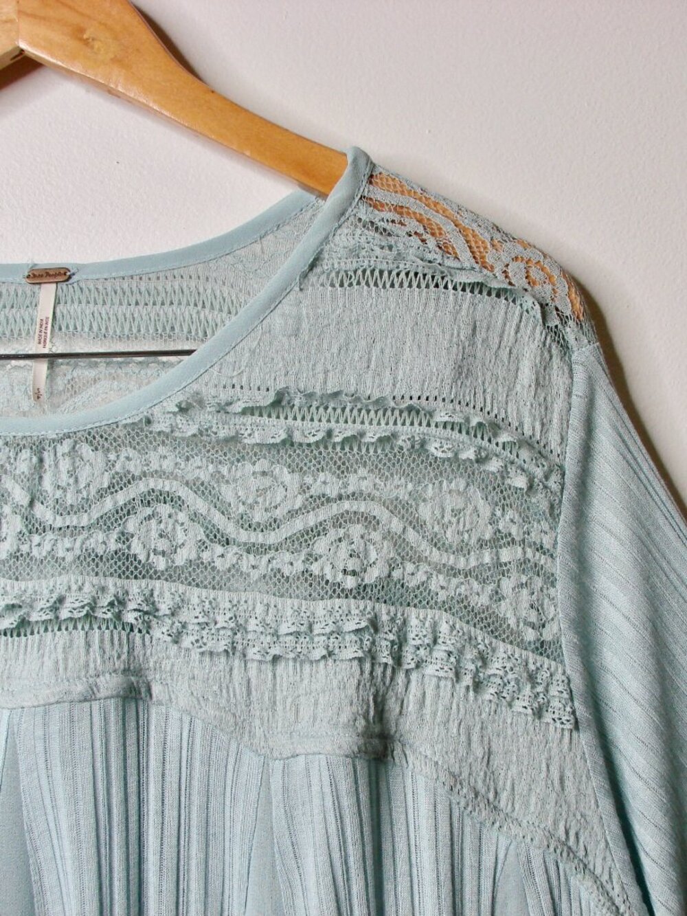 Free People Penny Lane Blue Tunic Top Blouse Lace Oversized Flowy Boho Small - Picture 9 of 14